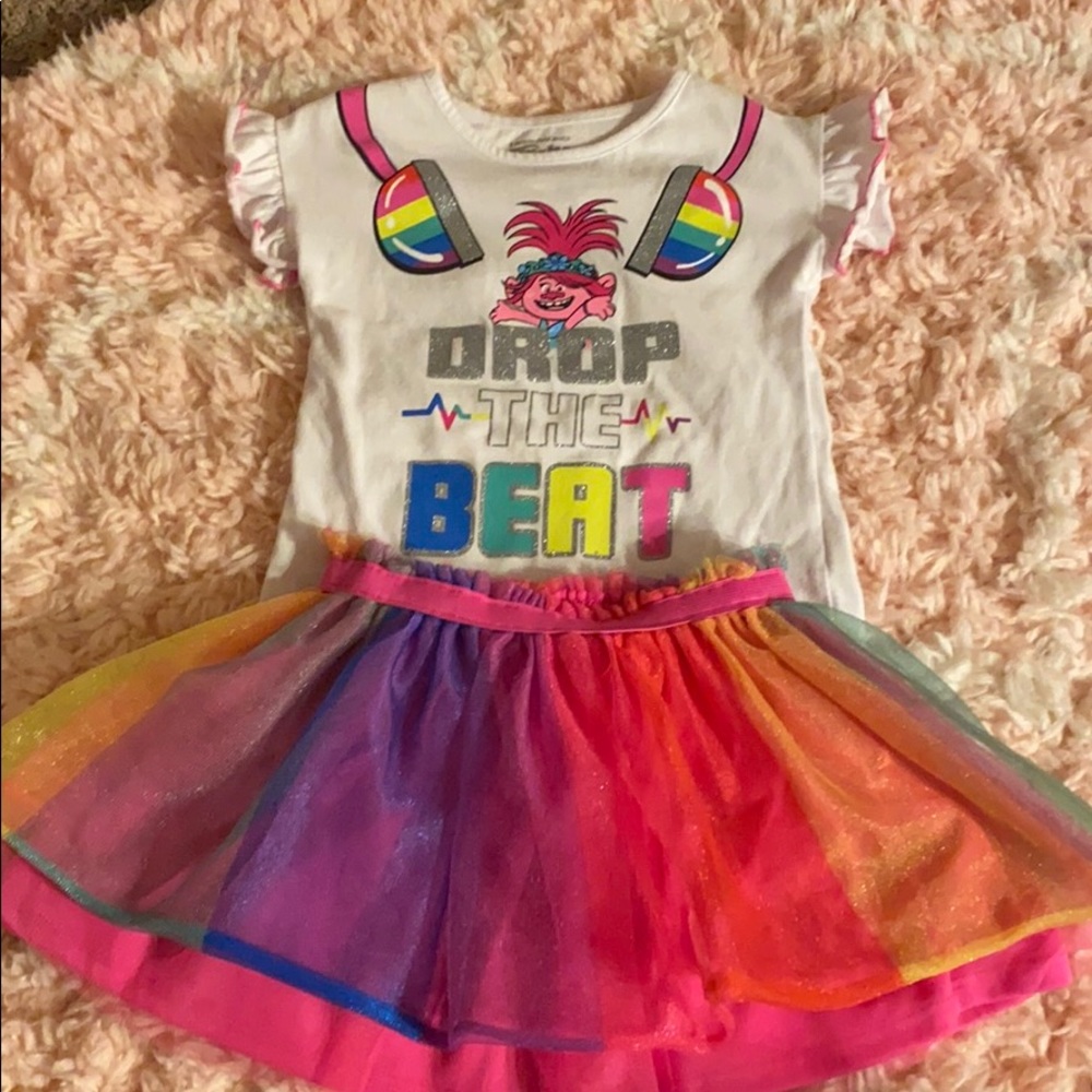 Trolls world tour shirt and tutu outfit set 5t
